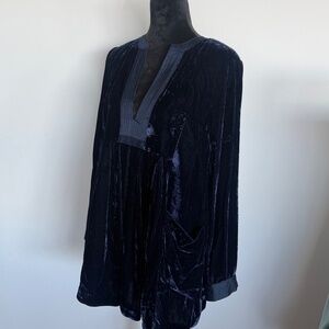 Free People Choose Me Blue Velvet Tunic Mini Dress